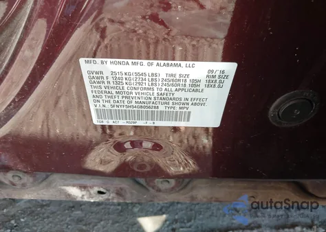 2016 Honda Pilot Ex-L z USA, uszkodzony, nr VIN 5FNYF5H54GB056288